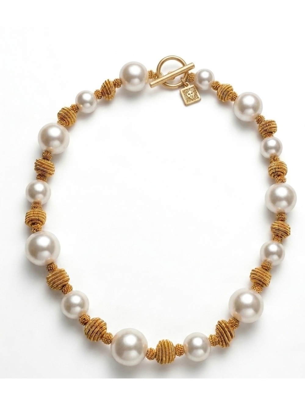 Anne Klein Gold Tone Faux Pearl Beaded Necklace with Toggle Clasp